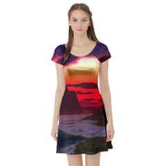 purple sea - Short Sleeve Skater Dress