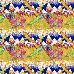 Golden Hour Mountain Animals By Paysmage Fabric