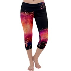 Pink Colored Swirl Leggings - Capri Yoga Leggings