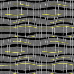 Grey Yellow Black Wavy Pattern Design Fabric