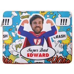 Personalized Photo Super Dad Father Name Laptop Sleeve Case with Pocket - 17  Vertical Laptop Sleeve Case With Pocket