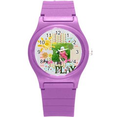 love, kids, happy, fun, family, holiday - Round Plastic Sport Watch (S)