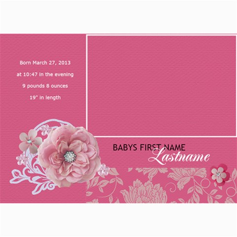 Hunny Bunny Girl Birth Announcement 01 By One Of A Kind Design Studio 7 x5  Photo Card - 1