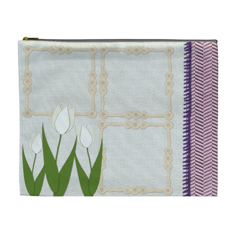 White Tulip With Purple Cosmetic Bag Xl By Zornitza Front