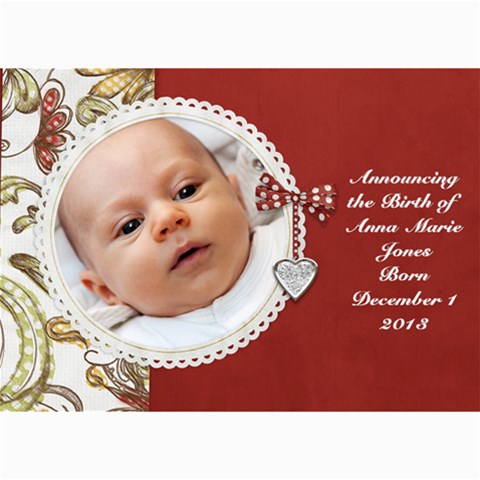 Red Birth Announcement By Marcee Duggar 7 x5  Photo Card - 6