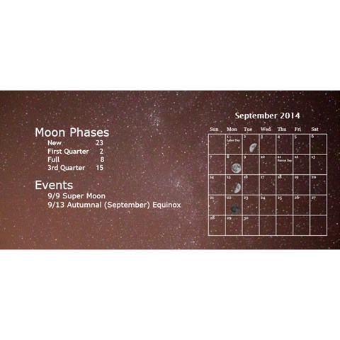 2014 Astronomical Events Desktop Calendar By Bg Boyd Photography (bgphoto) Sep 2014