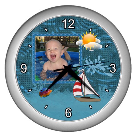 Water Fun Wall Clock (silver) By Lil Front