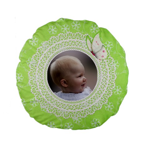 Girl Green Lace 15  Premium Round Cushion By Deborah Front