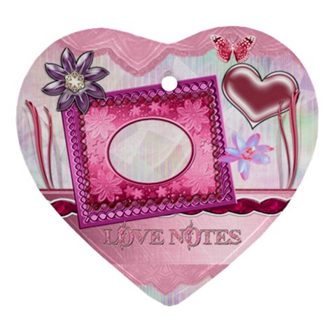 Pink Love Floral Heart Christmas Ornament By Ellan Front