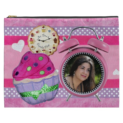 Any Time Is Cupcake Time Pink  Cosmetic Bag By Ivelyn Front