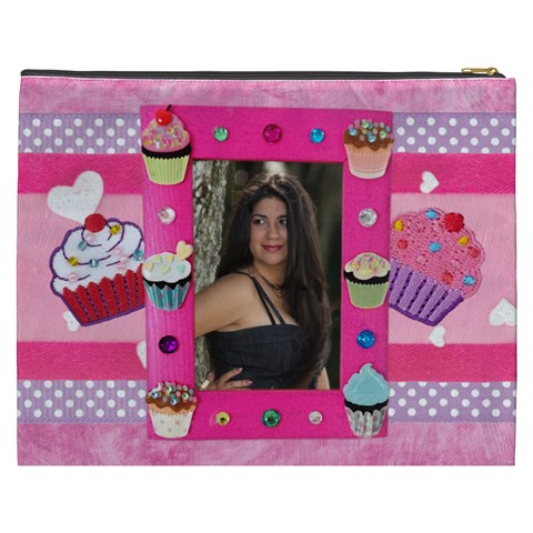 Any Time Is Cupcake Time Pink  Cosmetic Bag By Ivelyn Back