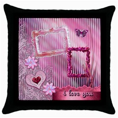 Pink Love Throw Pillow case - Throw Pillow Case (Black)
