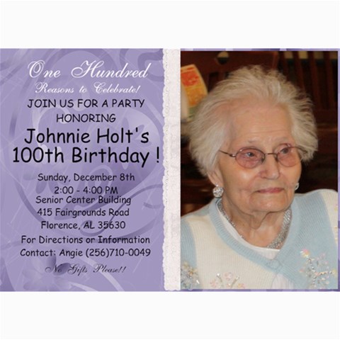 100th Birthday By Angie 7 x5  Photo Card - 2
