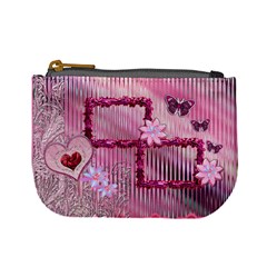 Pink heart floral frame  coin purse - Mini Coin Purse