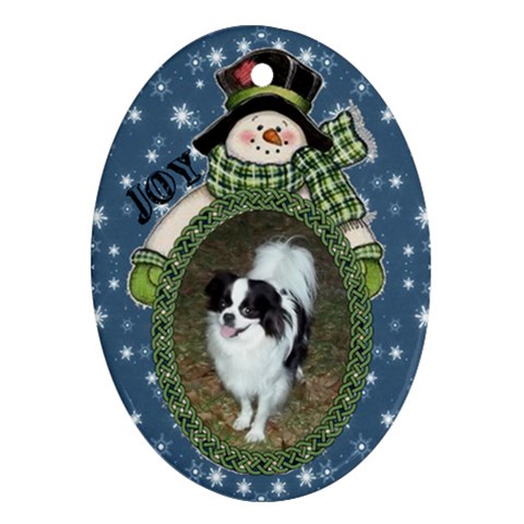 Snowman Oval Ornament, 2 Sides By Joy Johns Back