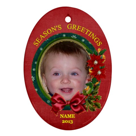 Greetings Oval Ornament, 2 Sides By Joy Johns Back