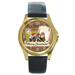 merry christmas - Round Gold Metal Watch