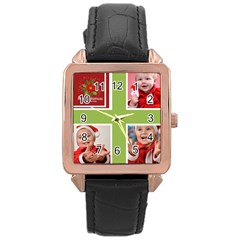 merry christmas - Rose Gold Leather Watch 