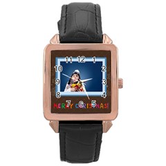 merry christmas - Rose Gold Leather Watch 