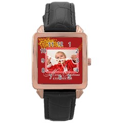 merry christmas - Rose Gold Leather Watch 