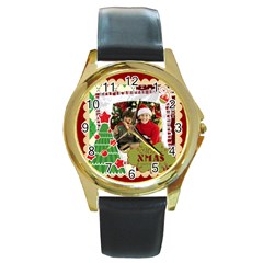 merry christmas - Round Gold Metal Watch