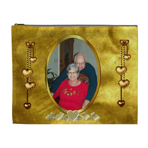 Golden Love Xl Cosmetic Bag By Joy Johns Front