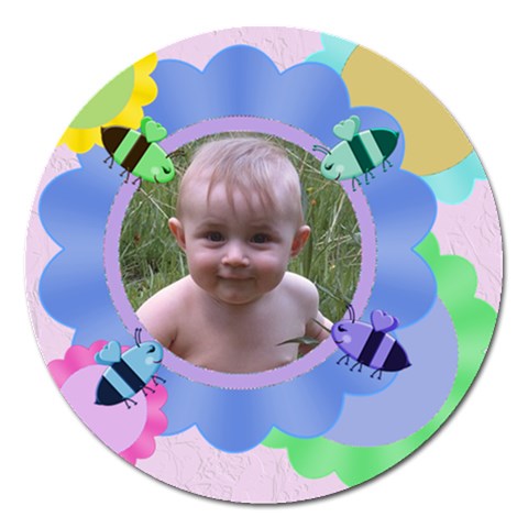 Flowers And Bees Round 5 Inch Magnet By Chere s Creations Front