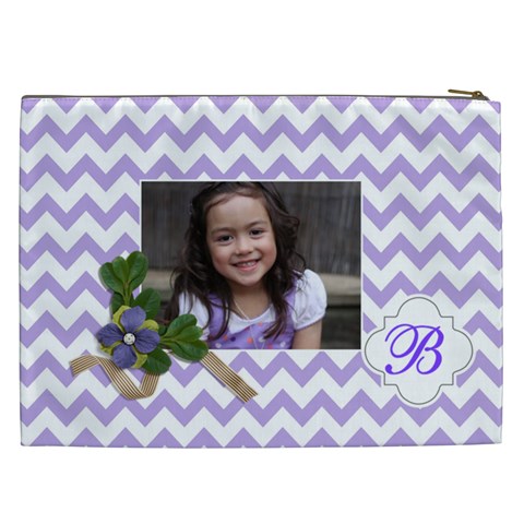 Cosmetic Bag (xxl): Violet Chevron By Jennyl Back