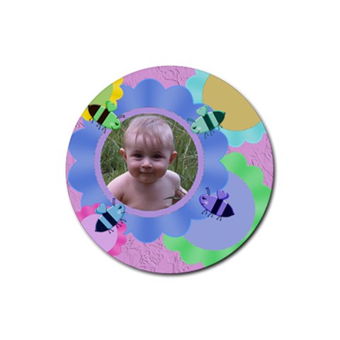 Bees And Flowers 4 Round Rubber Coaster By Chere s Creations Front