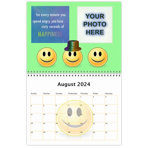 Happy Face Wall Calendar, 8x11 By Joy Johns Aug 2024