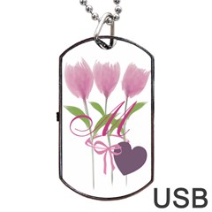 Tulip Love Gardener Florist Pink Bouquet Monogrammed USB Dog Tag - Dog Tag USB Flash (One Side)