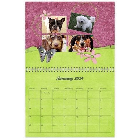 Pinky Green Floral 2024 Calendar By Mikki Jan 2024