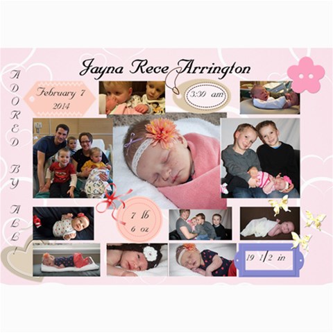 Jayna Birth Announcement By Lara Arrington 7 x5  Photo Card - 5