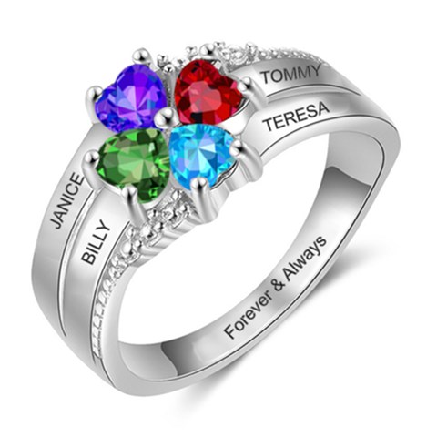 Personalized 4 Names Birthstone Ring By Oneson Front