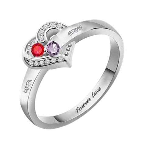 Personalized 2 Names Birthstone Ring By Alex Front