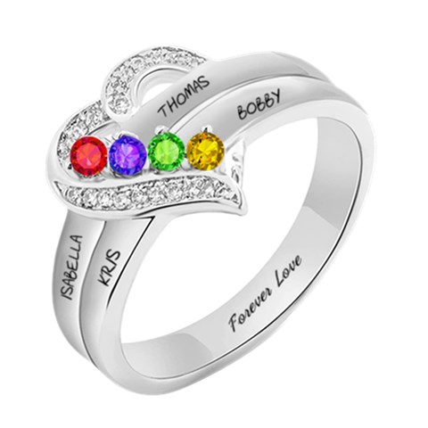 Personalized 4 Names Birthstone Ring By Alex Front