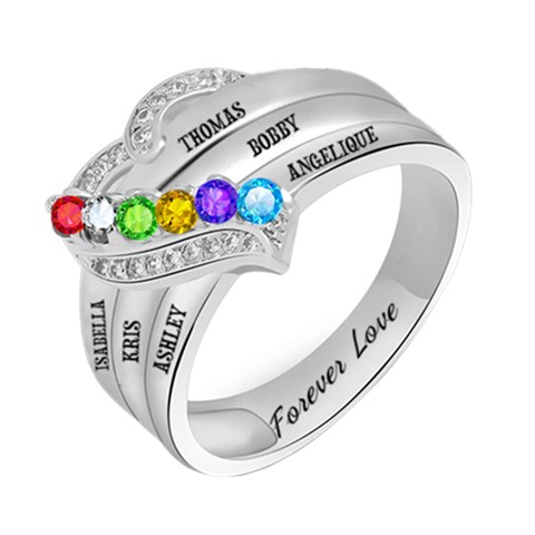 Personalized 6 Names Birthstone Ring By Alex Front