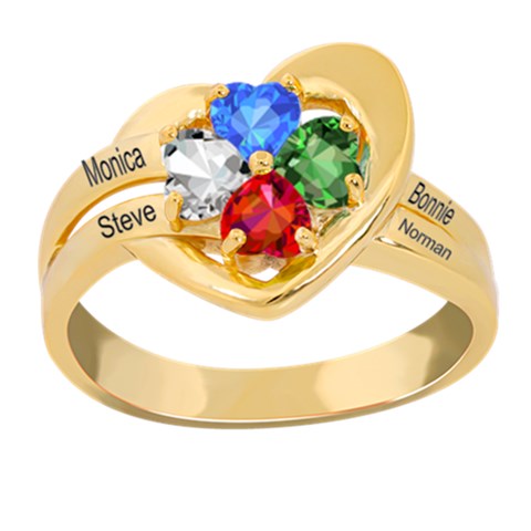 Classic 4 Name Heart Ring By Alex Front