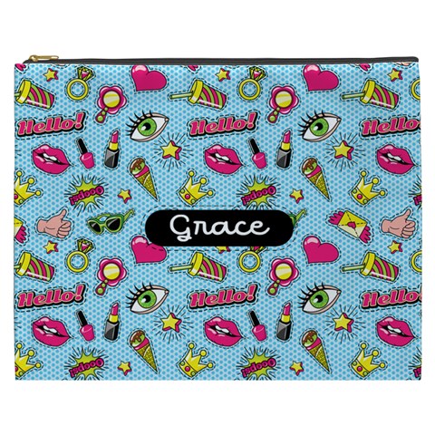 Personalized Girly Pattern Name Cosmetic Bag By Joe Front