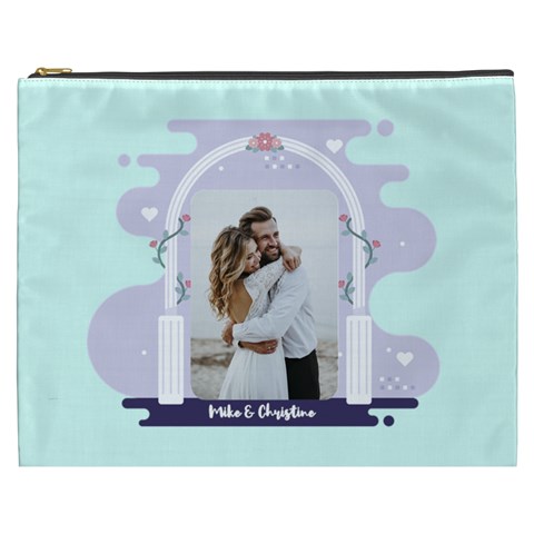 Personalized Wedding Illustration Photo Name Cosmetic Bag By Katy Front
