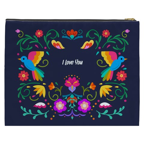 Personalized Flower Bird Illustration Name Cosmetic Bag By Katy Back