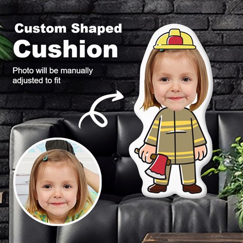 Personalized Photo In Firefighter Firemen Cartoon Style Custom Shaped Cushion By Joe Front