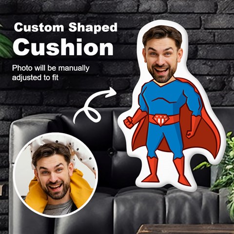 Personalized Photo In Super Dad Father Cartoon Style Custom Shaped Cushion By Joe Front