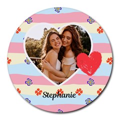 Personalized Heart Photo Name Round Mousepad