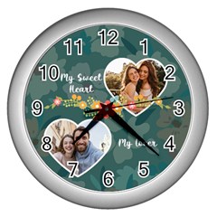 Personalized Two Heart Frame Photo Wall Clock - Wall Clock (Silver)