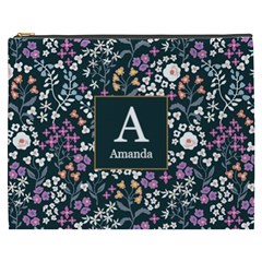 Personalized Floral Pattern Initial Name Cosmetic Bag - Cosmetic Bag (XXXL)