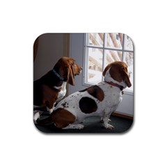 Basset Hounds looking out the window - Rubber Coaster (Square)