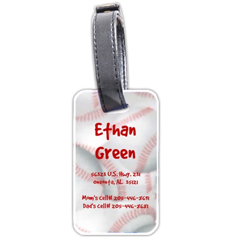 Ethan s Baseball Theme Luggage Tag By Wendy Green Front
