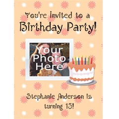 Peach Birthday Party Invitations - Greeting Card 4.5  x 6 