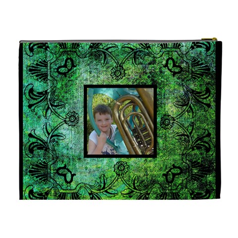 Art Nouveau Groovy Green Extra Large Cosmetic Bag By Catvinnat Back